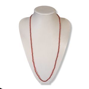Handmade 4mm Cherry Red Glass Bead 3mm Round Gold Tone Continuous Bead Necklace